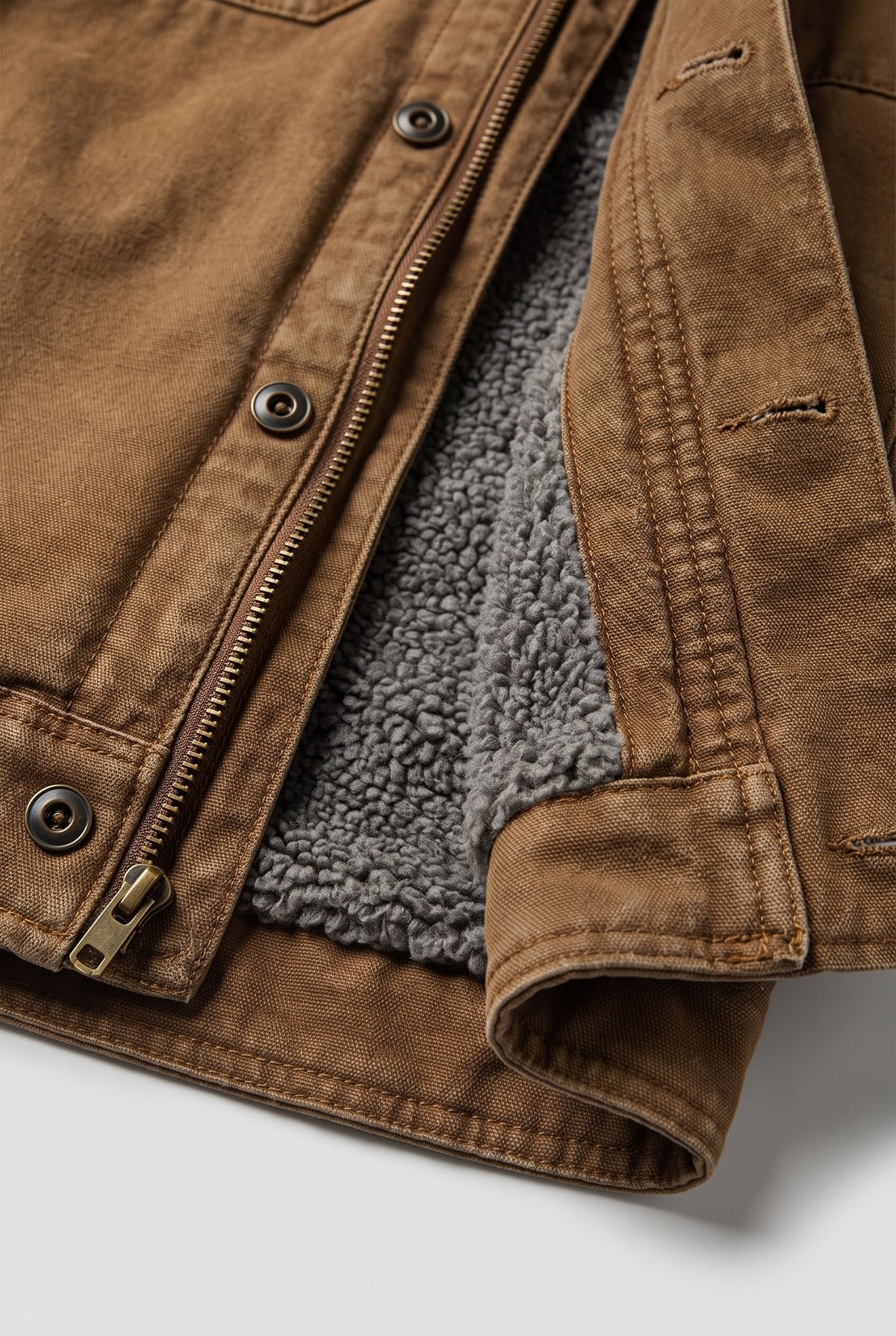 Hip-Length Faux Suede Jacket for Men – Classic Cowboy Collar, Snap-Front Design, Contrast Topstitching – Casual Western Outerwear | Thomler