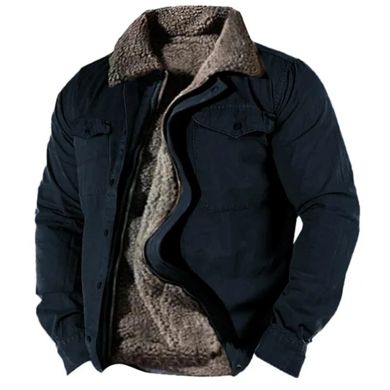 Hip-Length Faux Suede Jacket for Men – Classic Cowboy Collar, Snap-Front Design, Contrast Topstitching – Casual Western Outerwear | Thomler