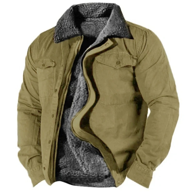 Hip-Length Faux Suede Jacket for Men – Classic Cowboy Collar, Snap-Front Design, Contrast Topstitching – Casual Western Outerwear | Thomler