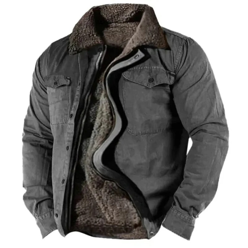 Hip-Length Faux Suede Jacket for Men – Classic Cowboy Collar, Snap-Front Design, Contrast Topstitching – Casual Western Outerwear | Thomler