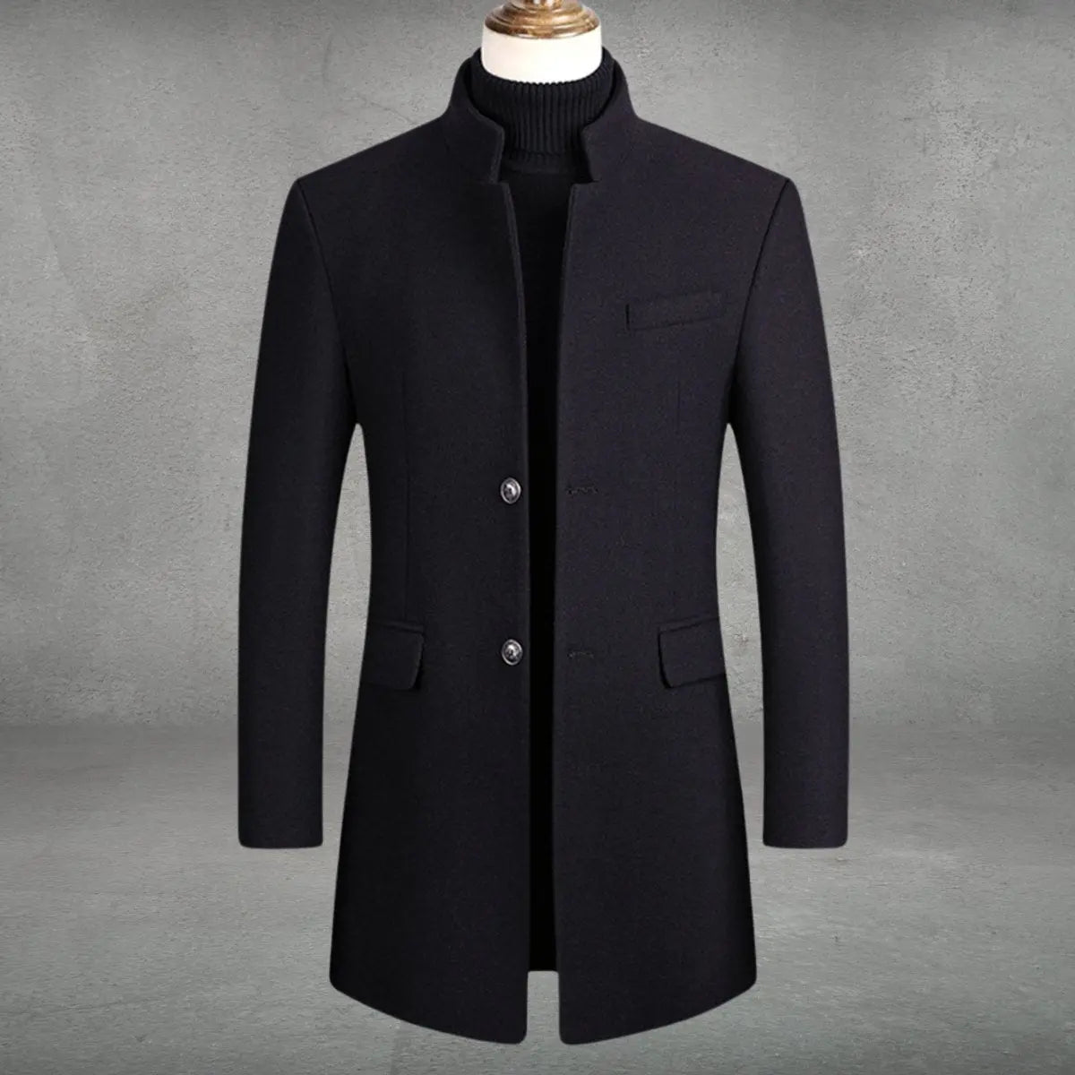 Men's Upright Collar Dress Coat in Blended Wool – Streamlined Business Topcoat for Fall & Winter | Thomler