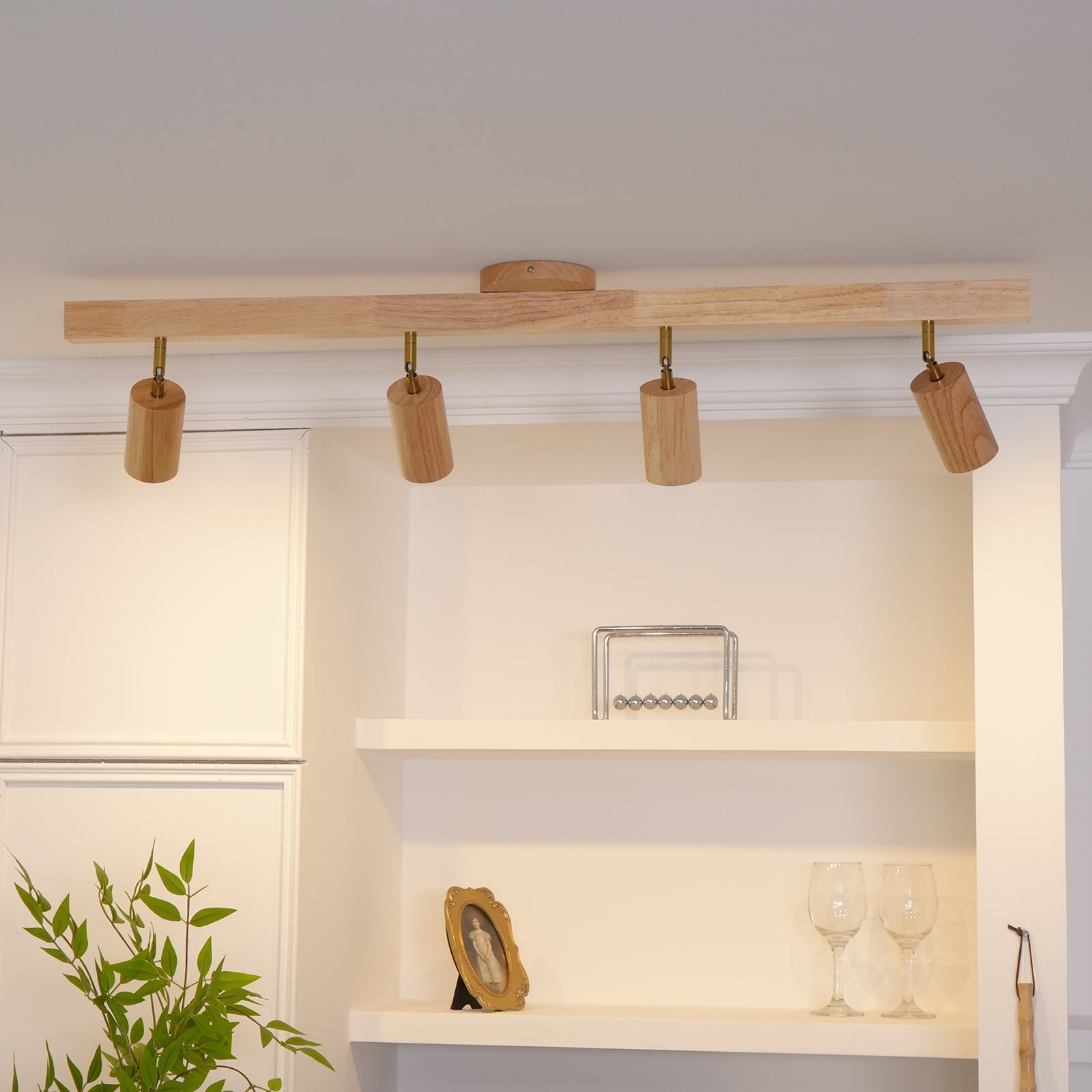 Track Lighting Wood Metal 16.5 in Plug-In LED Ceiling Wall Fixture Warm White Living Room Accent Lighting | Thomler