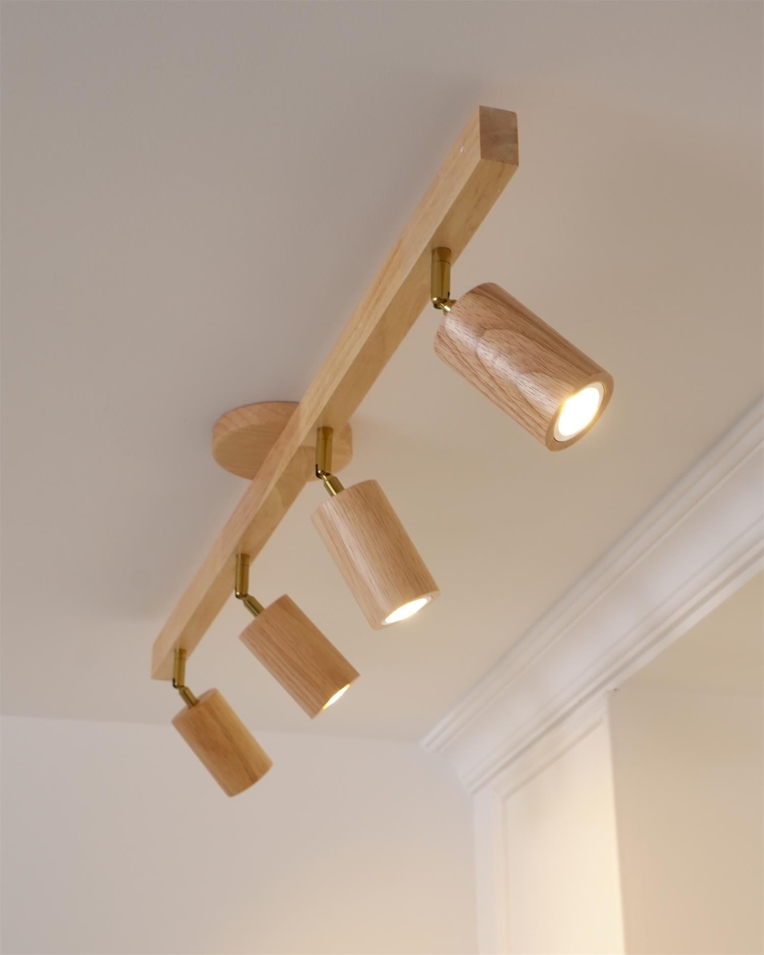 Track Lighting Wood Metal 16.5 in Plug-In LED Ceiling Wall Fixture Warm White Living Room Accent Lighting | Thomler