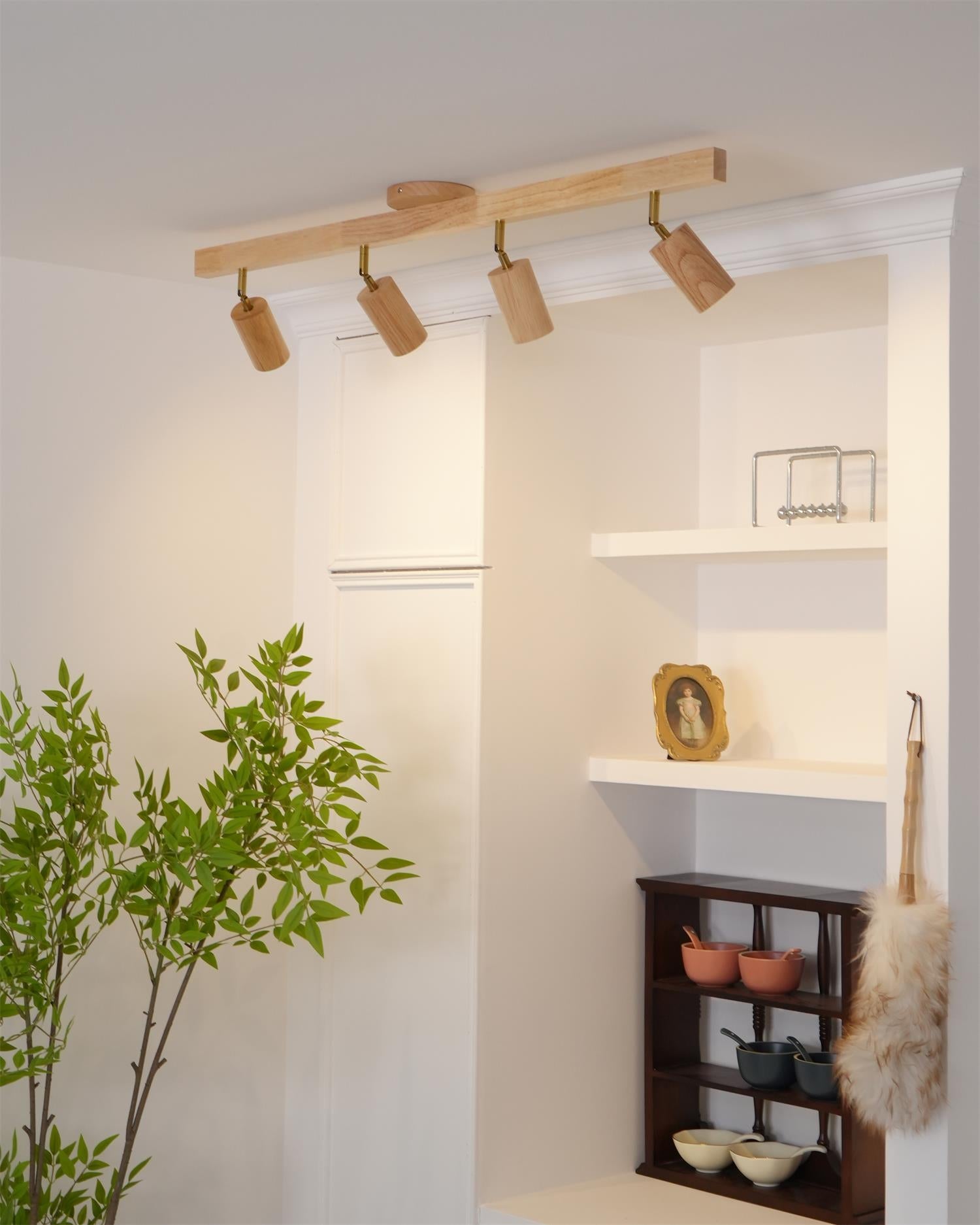 Track Lighting Wood Metal 16.5 in Plug-In LED Ceiling Wall Fixture Warm White Living Room Accent Lighting | Thomler