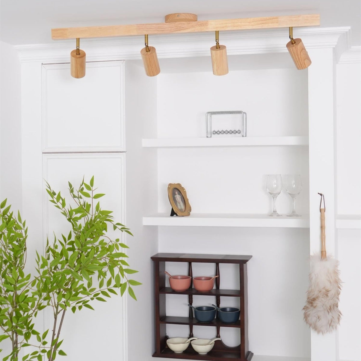 Adjustable Wooden Track Spotlight with Brass Accents for Modern Interior Accent Lighting | Thomler