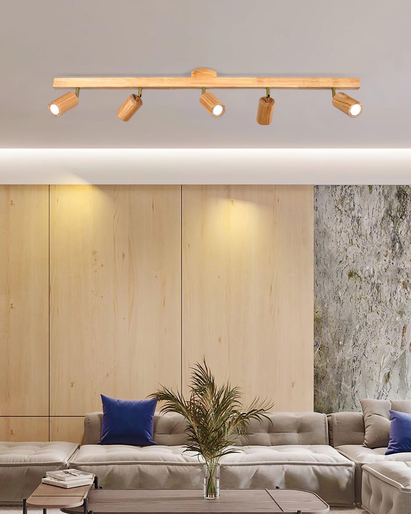 Track Lighting Wood Metal 16.5 in Plug-In LED Ceiling Wall Fixture Warm White Living Room Accent Lighting | Thomler