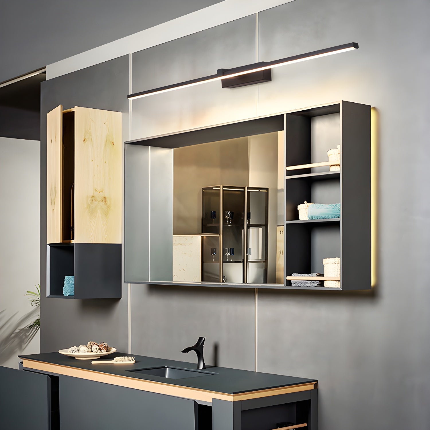 Metal Linear Wall Light Aluminum 15.7 in 1-Light Black Bathroom Vanity Lighting | Thomler