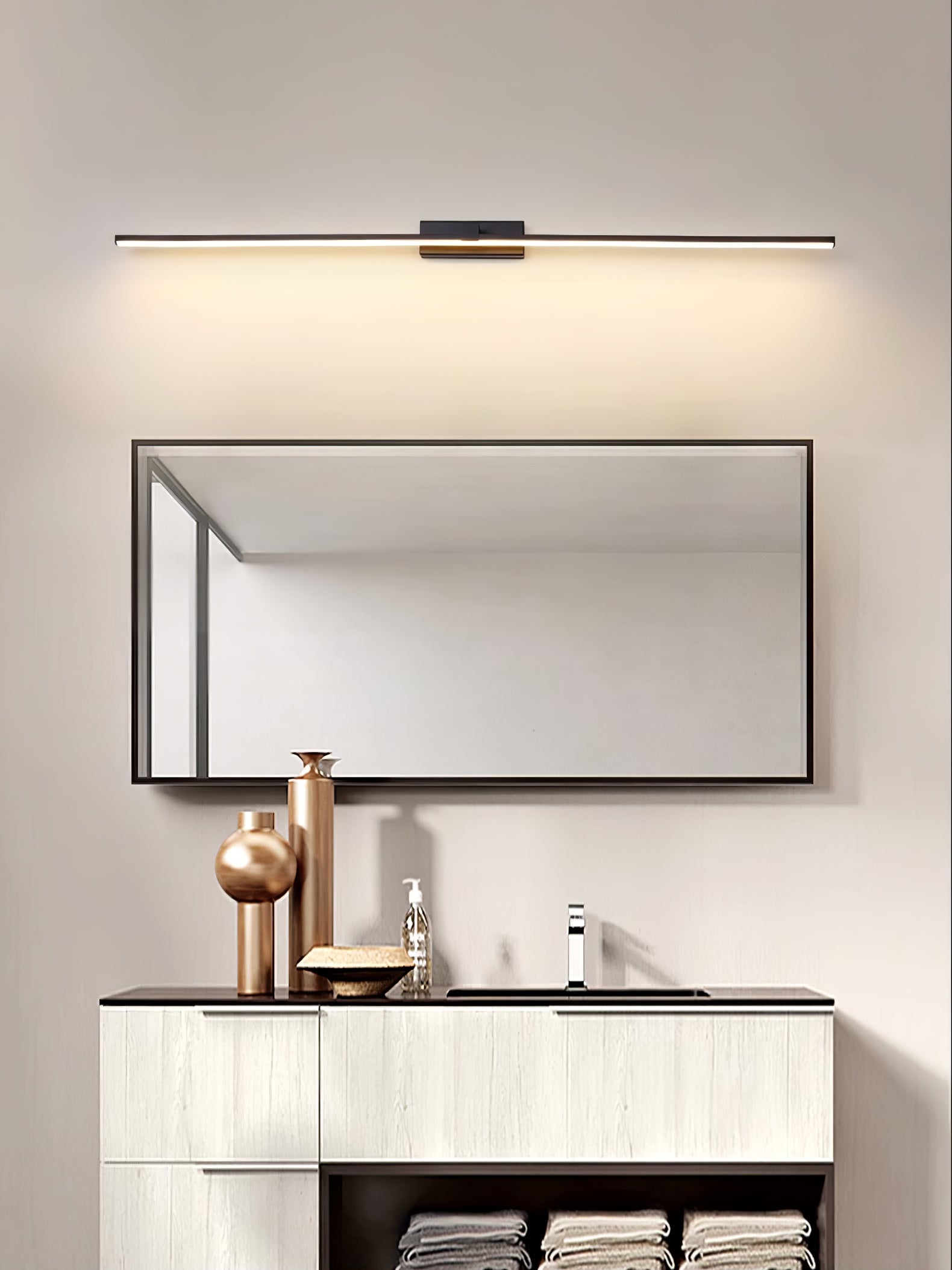 Metal Linear Wall Light Aluminum 15.7 in 1-Light Black Bathroom Vanity Lighting | Thomler