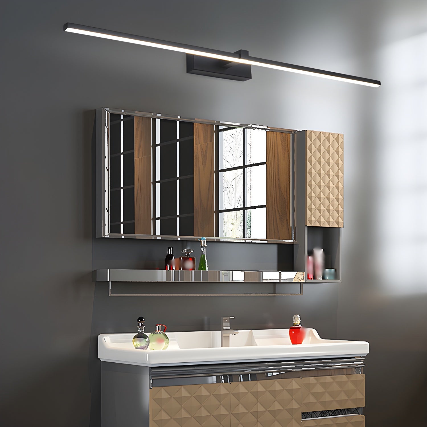 Metal Linear Wall Light Aluminum 15.7 in 1-Light Black Bathroom Vanity Lighting | Thomler