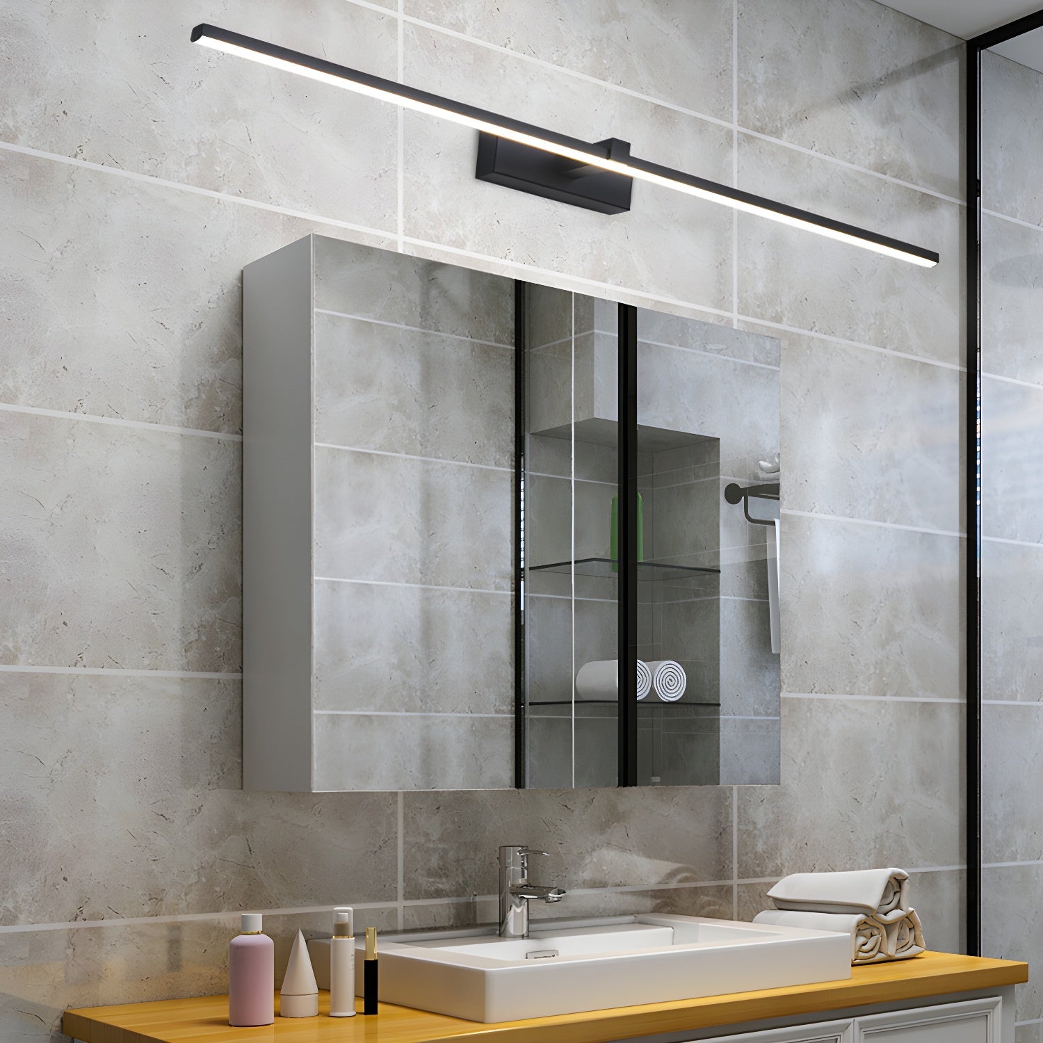 Metal Linear Wall Light Aluminum 15.7 in 1-Light Black Bathroom Vanity Lighting | Thomler