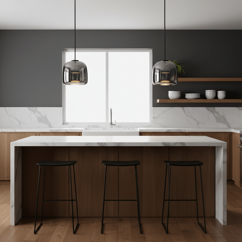 Smoked Glass Pendant Light 10.2 in LED Kitchen Island Dining Ceiling Fixture Modern Adjustable Hanging Lamp | Thomler