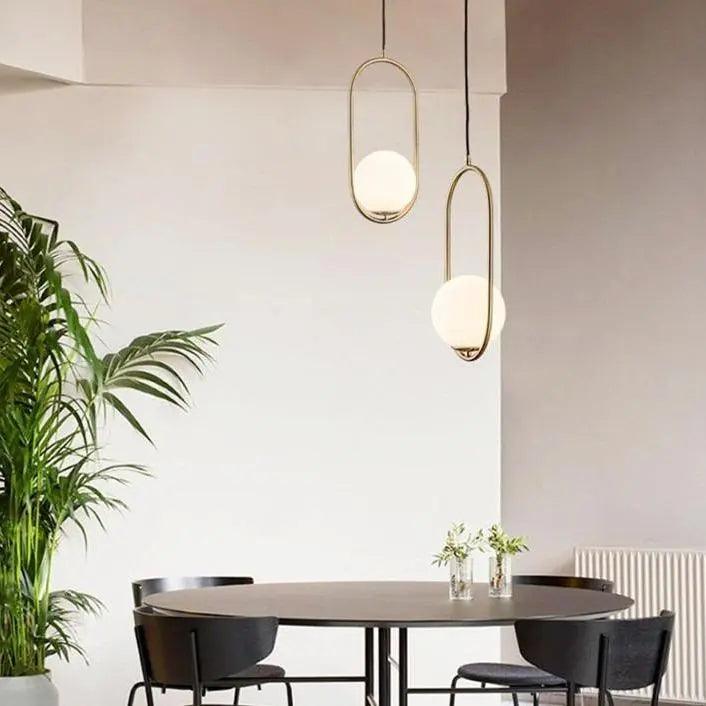 Glass Pendant Light with Metal Frame for Kitchen Island Dining Room Contemporary Ceiling Fixture Modern Hanging Lamp | Thomler
