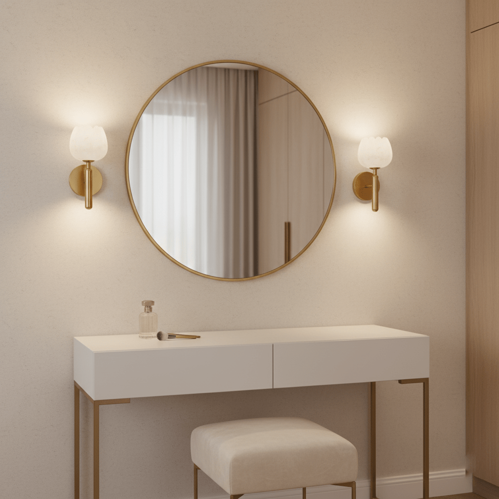 Brass Wall Sconce 12.2 in LED Indoor Alabaster Flower Decorative Lighting | Thomler