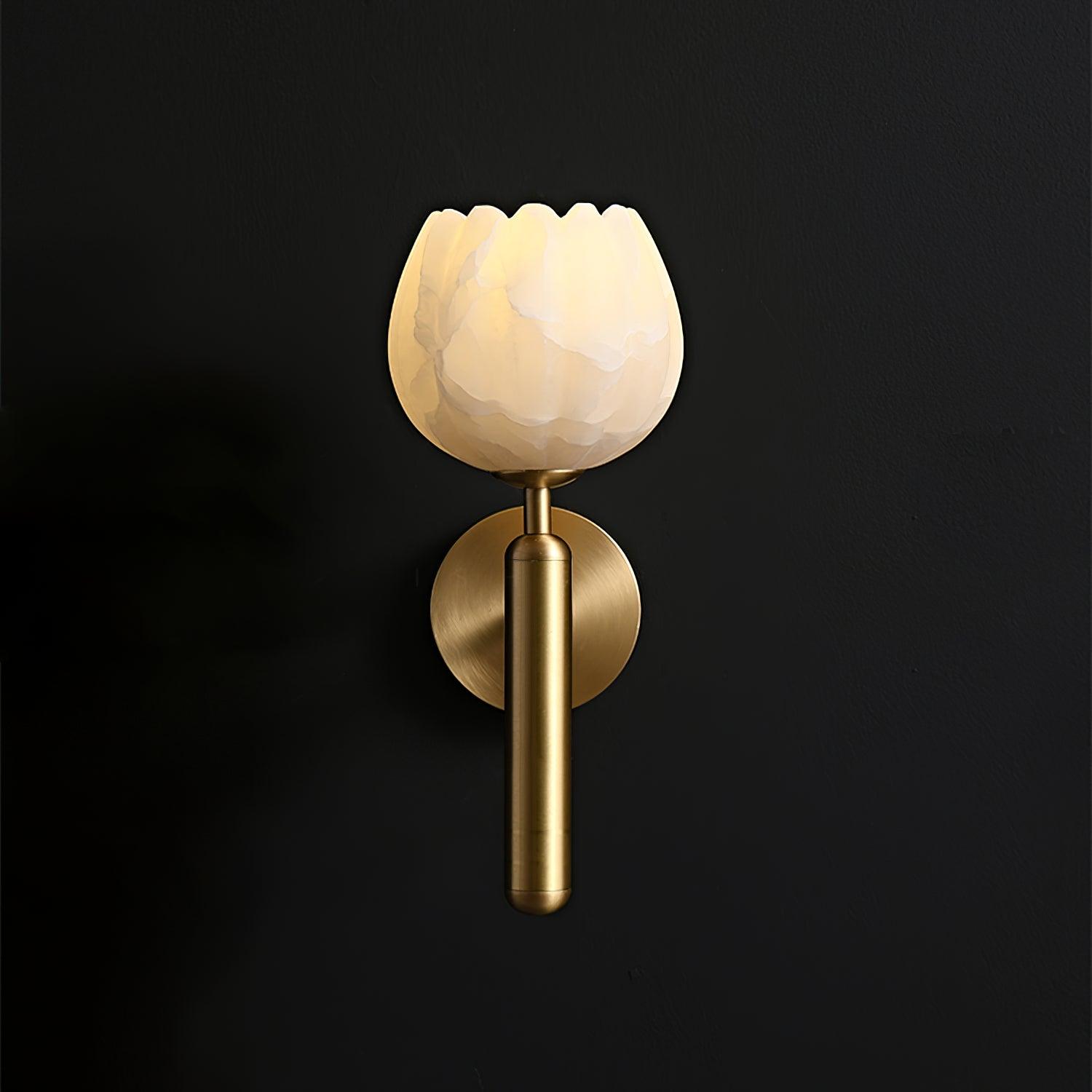 Brass Wall Sconce 12.2 in LED Indoor Alabaster Flower Decorative Lighting | Thomler