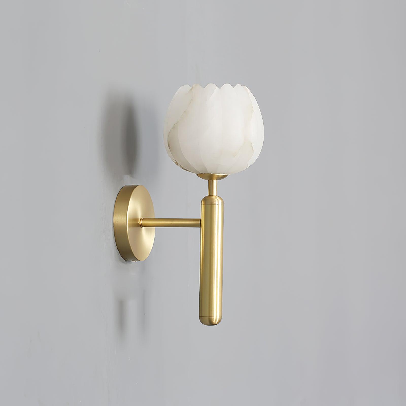 Brass Wall Sconce 12.2 in LED Indoor Alabaster Flower Decorative Lighting | Thomler