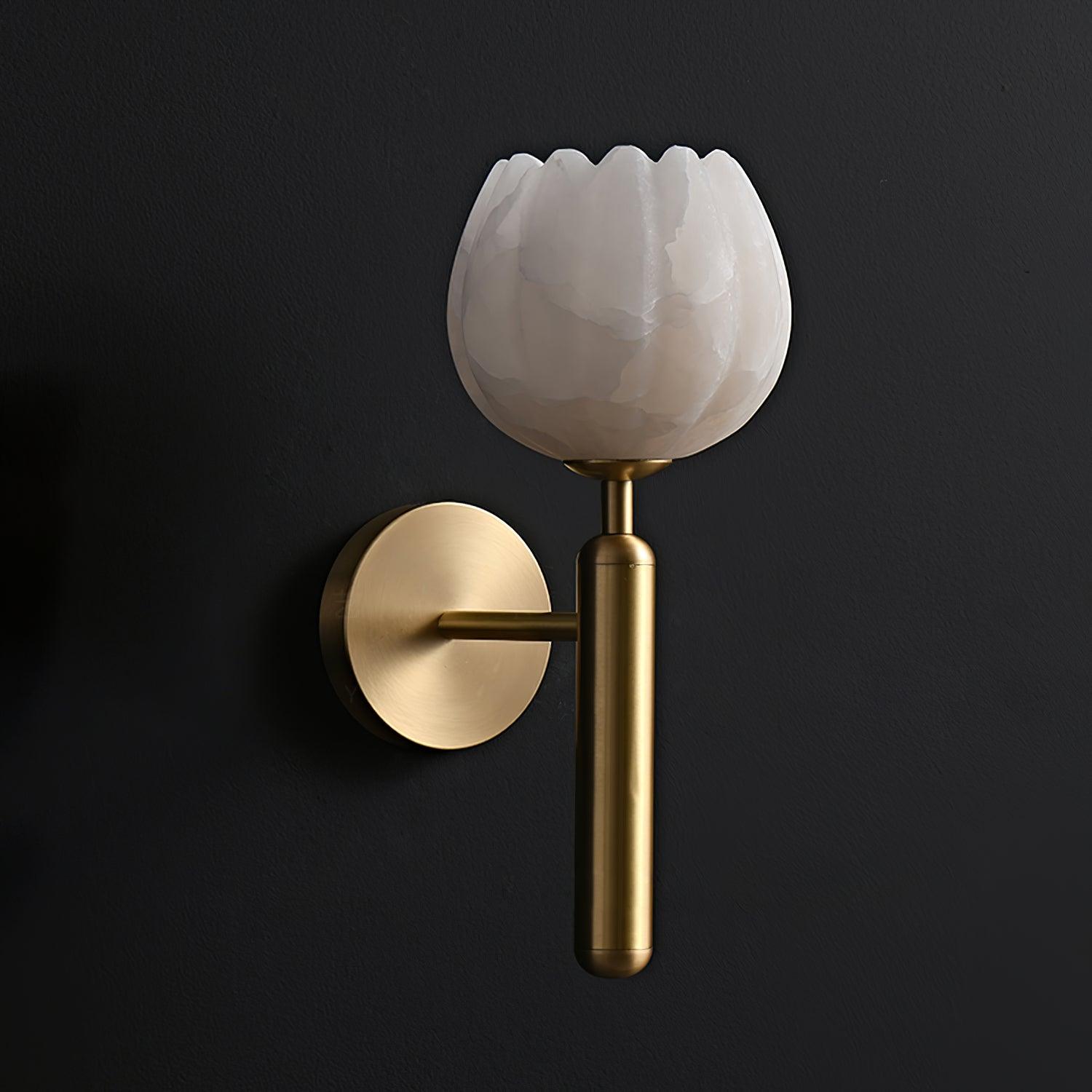 Brass Wall Sconce 12.2 in LED Indoor Alabaster Flower Decorative Lighting | Thomler