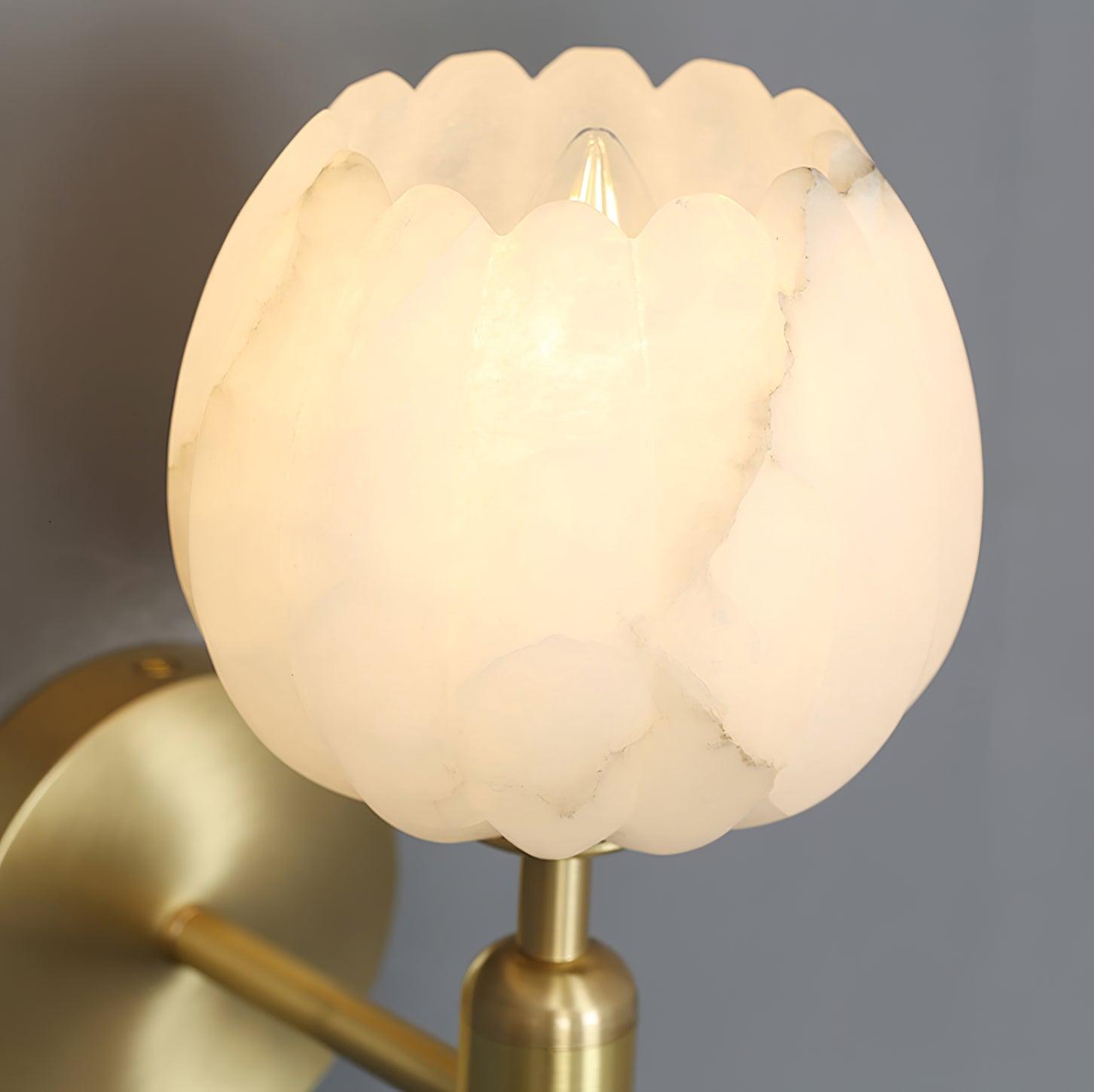 Brass Wall Sconce 12.2 in LED Indoor Alabaster Flower Decorative Lighting | Thomler