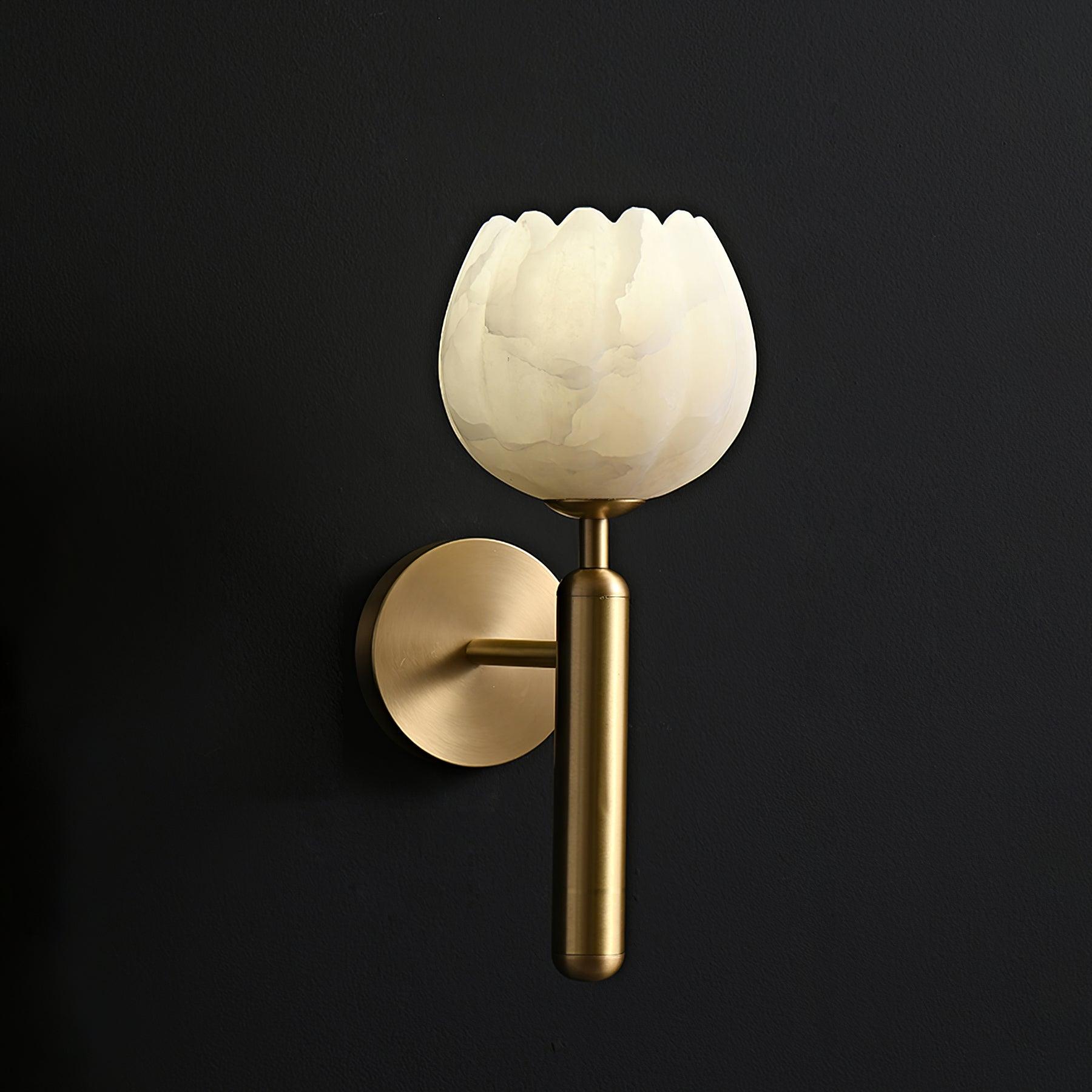 Brass Wall Sconce 12.2 in LED Indoor Alabaster Flower Decorative Lighting | Thomler
