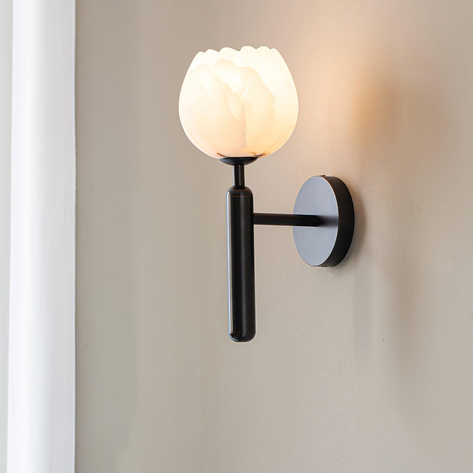 Brass Wall Sconce 12.2 in LED Indoor Alabaster Flower Decorative Lighting | Thomler