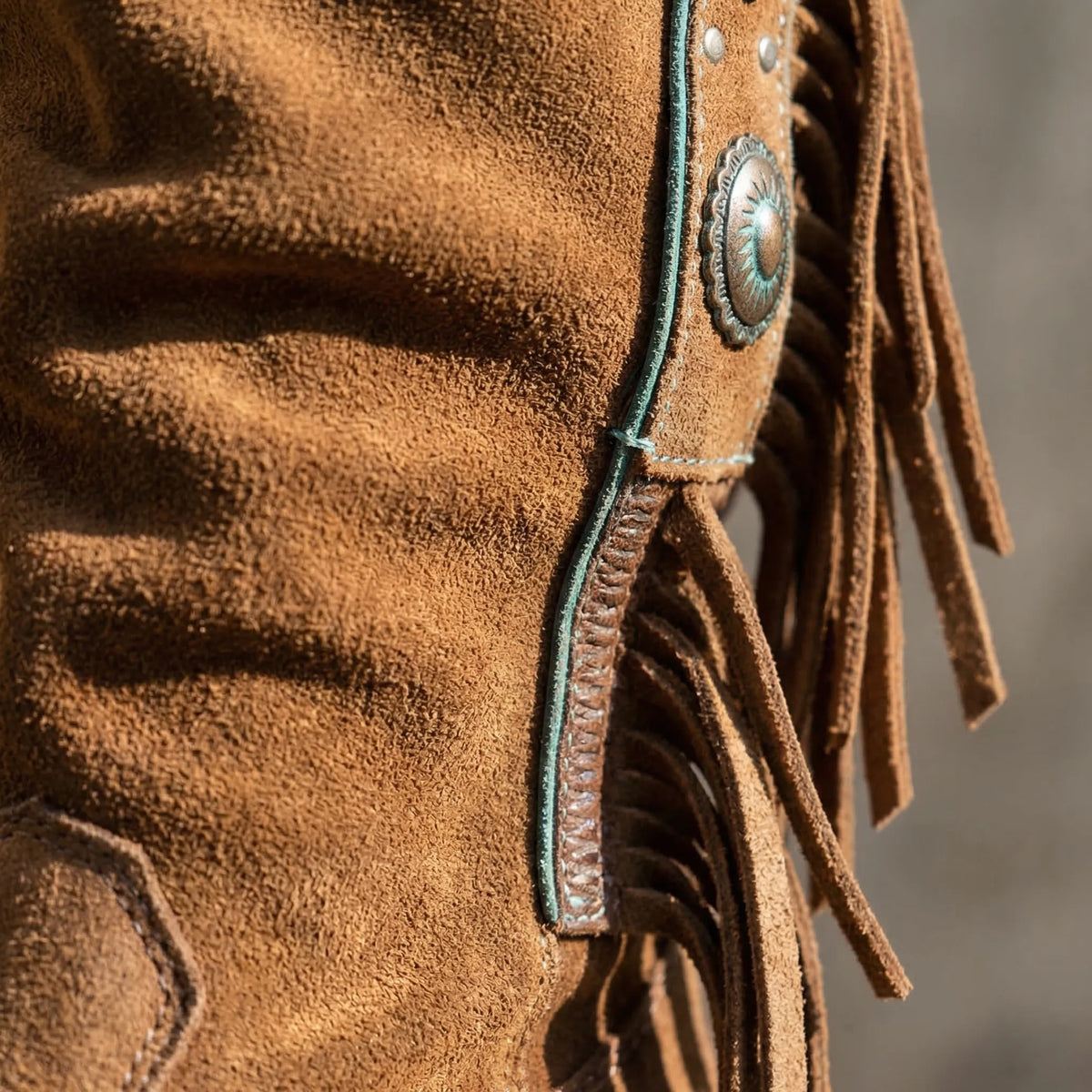 Slouchy Tassel Boots with Turquoise Stone – Western-Inspired Mid-Calf Design for Women | Thomler