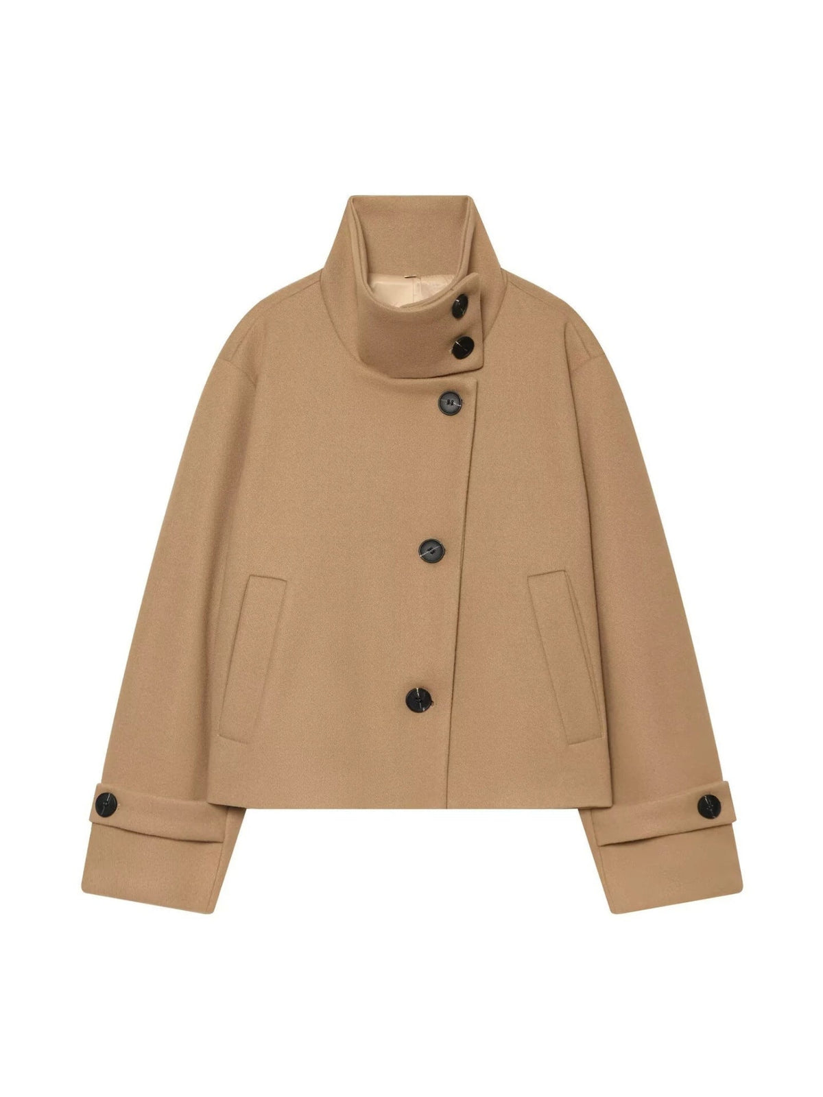 Women's Wool Coat with Notch Collar and Dolman Sleeves – Knee-Length Winter Jacket for Office and Casual Wear | Thomler