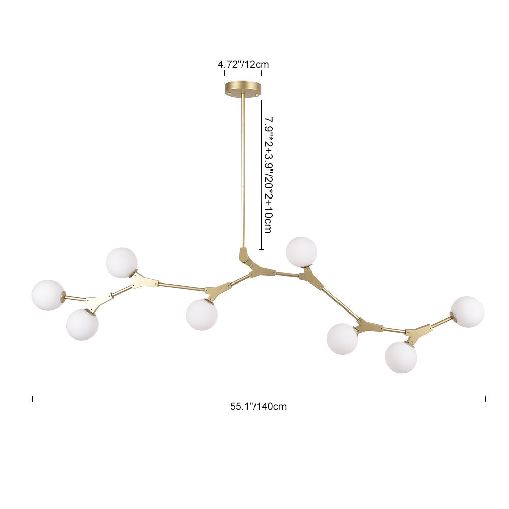 Eight-Light Glass Sphere Dining Room Chandelier with Adjustable Rod – Metal Frame – Hardwired Modern Fixture for Kitchen Island & Entryway | Thomler