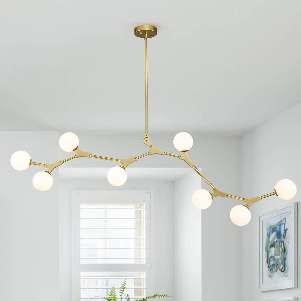 Eight-Light Glass Sphere Dining Room Chandelier with Adjustable Rod – Metal Frame – Hardwired Modern Fixture for Kitchen Island & Entryway | Thomler