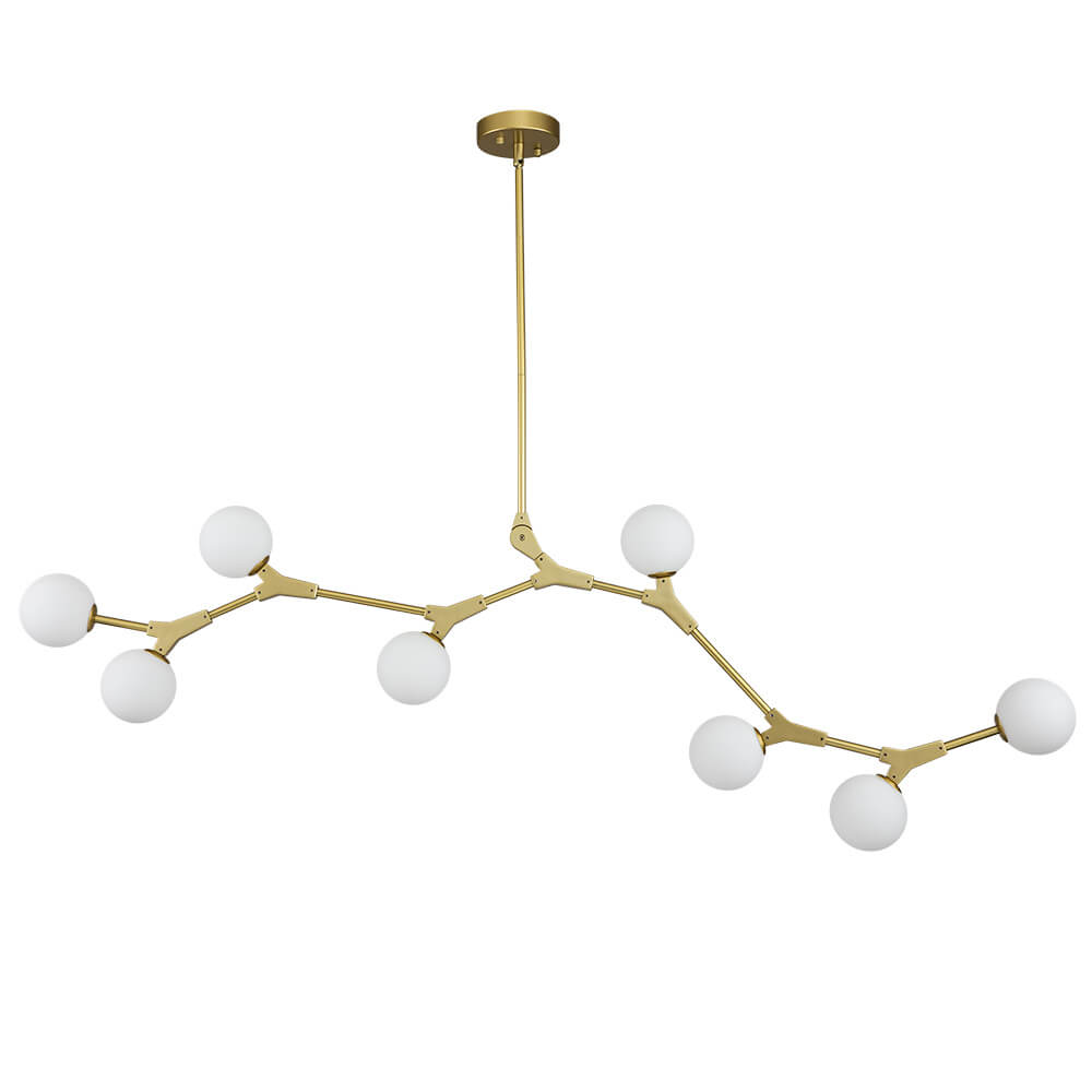 Eight-Light Glass Sphere Dining Room Chandelier with Adjustable Rod – Metal Frame – Hardwired Modern Fixture for Kitchen Island & Entryway | Thomler