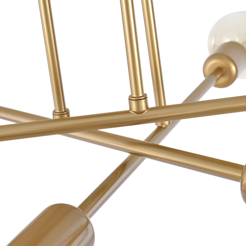 6-Light Starburst Ceiling Fixture in Warm Gold Tone – Close-to-Ceiling Geometric Chandelier for Dining Room, Bedroom & Entryway | Thomler