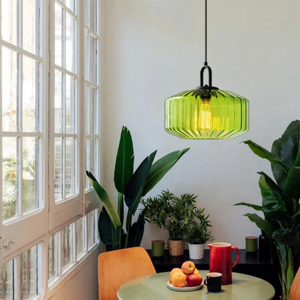 Pendant Light Hand Blown Glass 28.0 cm Green Dining Room Vintage Hanging Ceiling Lamp Minimalist LED Kitchen Island | Thomler
