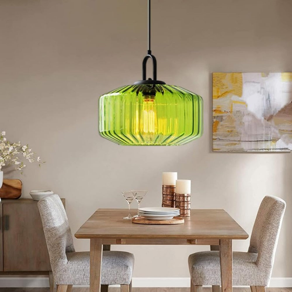 Pendant Light Hand Blown Glass 28.0 cm Green Dining Room Vintage Hanging Ceiling Lamp Minimalist LED Kitchen Island | Thomler