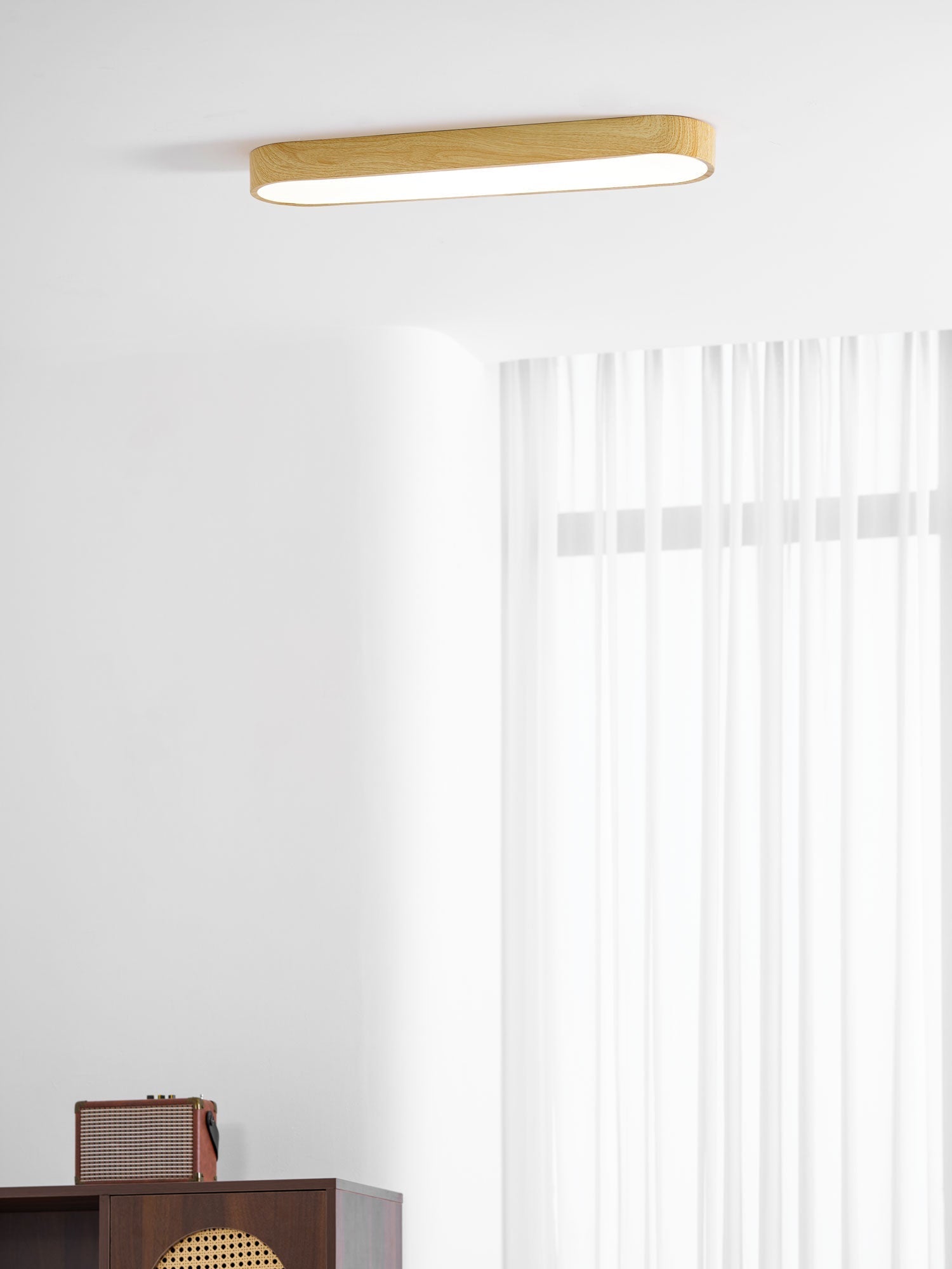 Ceiling Light Wood Look LED 40.0 cm White Flush Mount Living Room Bedroom Hallway Scandinavian Ceiling Lamp | Thomler