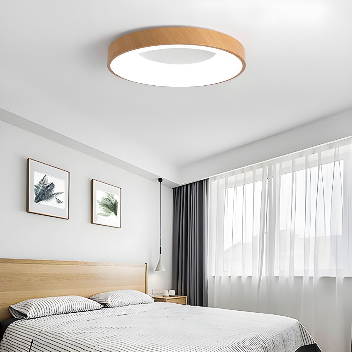 Ceiling Light Wood Look LED 40.0 cm White Flush Mount Living Room Bedroom Hallway Scandinavian Ceiling Lamp | Thomler