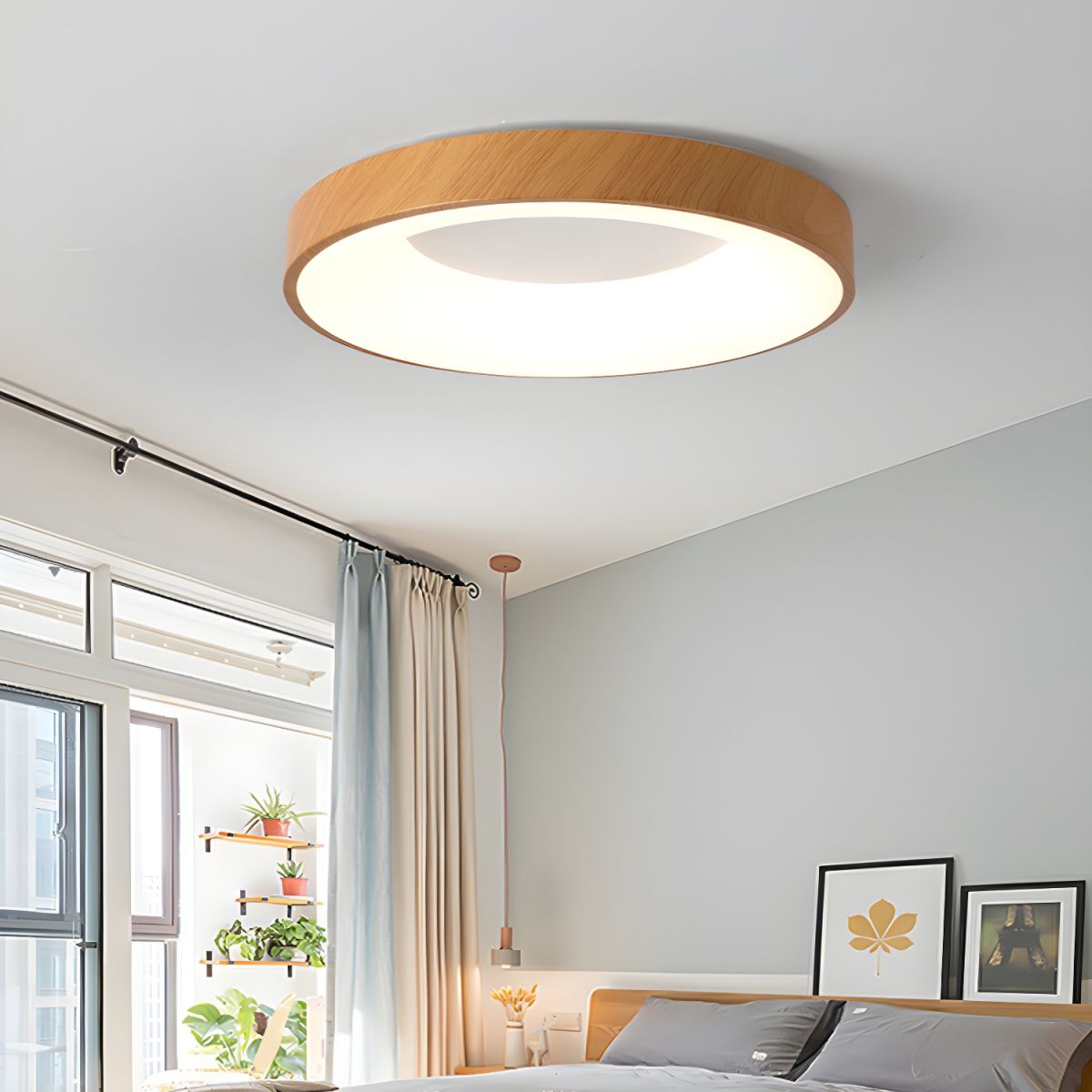 Ceiling Light Wood Look LED 40.0 cm White Flush Mount Living Room Bedroom Hallway Scandinavian Ceiling Lamp | Thomler