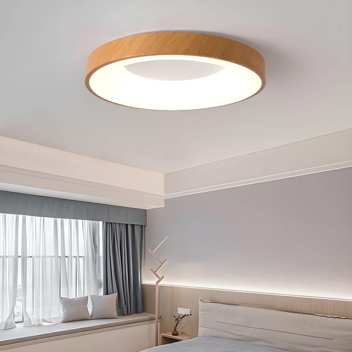 Ceiling Light Wood Look LED 40.0 cm White Flush Mount Living Room Bedroom Hallway Scandinavian Ceiling Lamp | Thomler