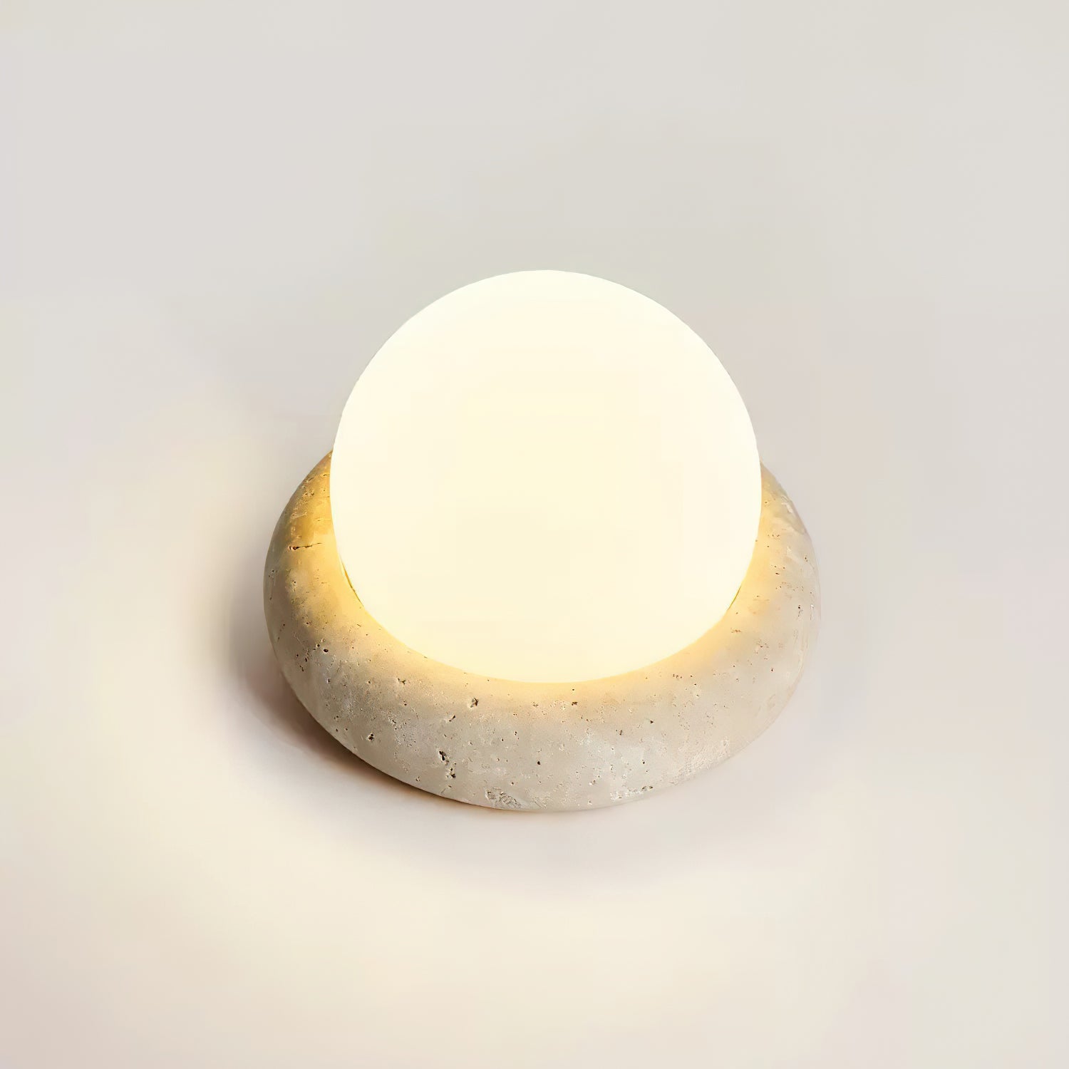 Table Lamp Travertine Base 6.1 in x 4.7 in Frosted Acrylic LED Rechargeable Bedroom Living Room Ambient Light | Thomler