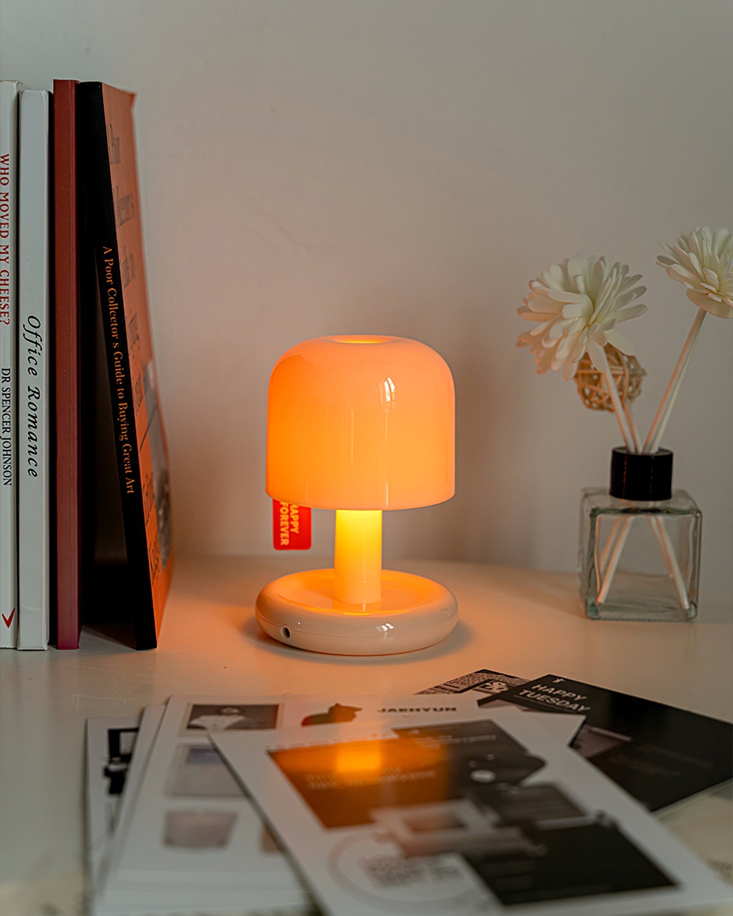 Table Lamp Acrylic 4.1 in Warm White LED Milky White Bedside Desk Light Compact Minimalist | Thomler