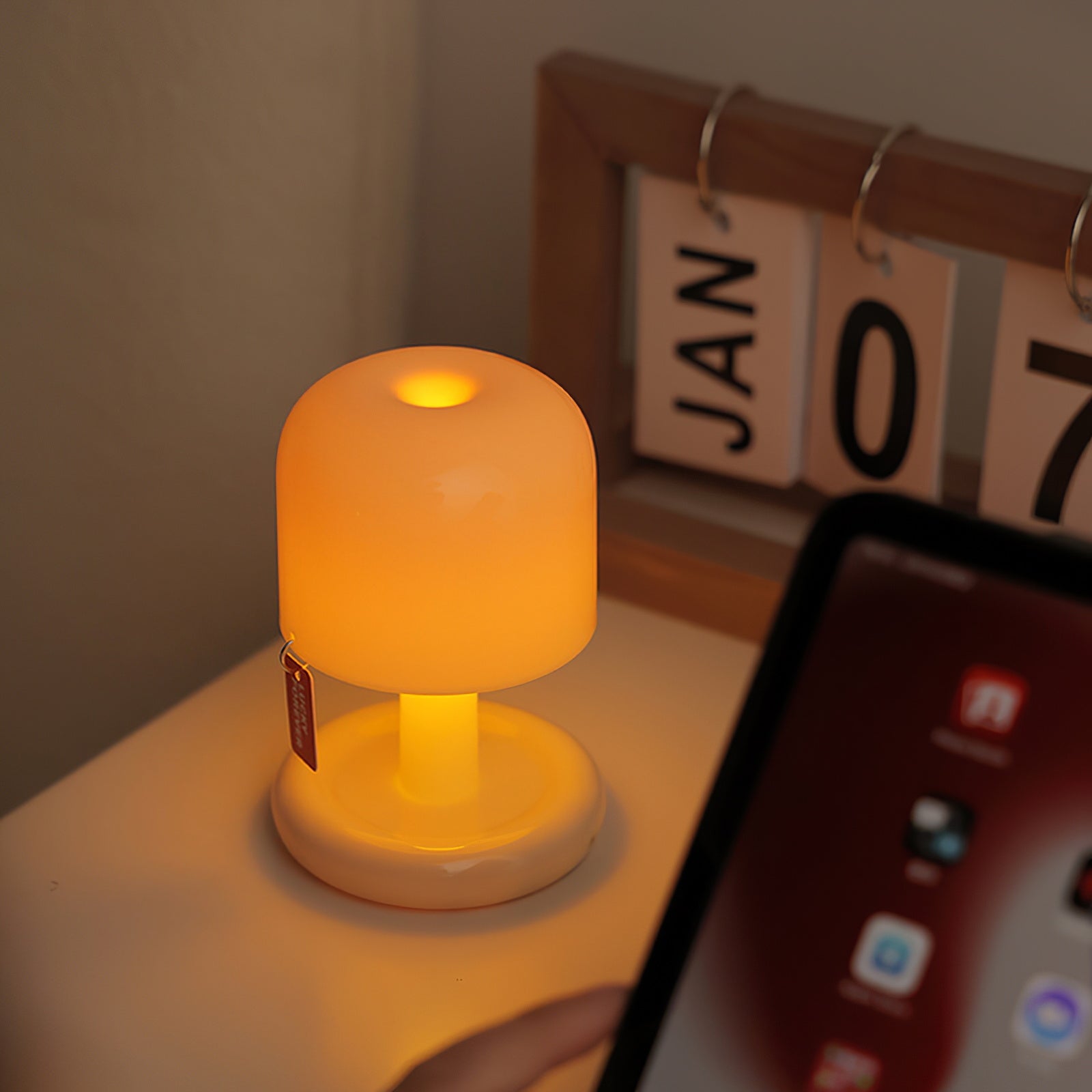 Table Lamp Acrylic 4.1 in Warm White LED Milky White Bedside Desk Light Compact Minimalist | Thomler