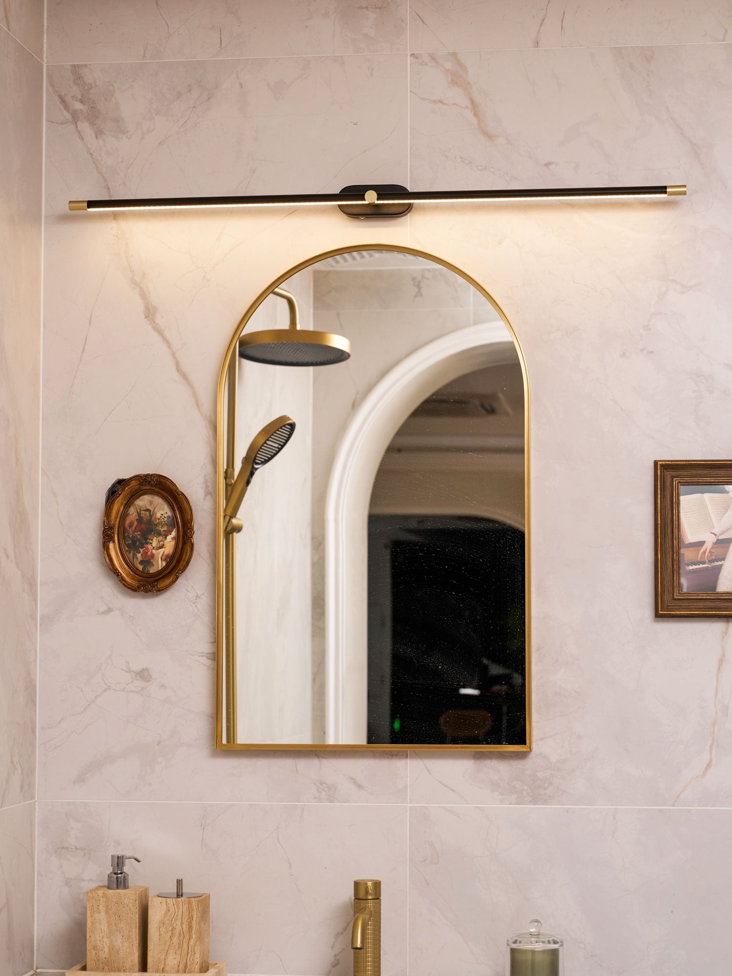 Contemporary Metal Vanity Light Integrated LED 27 in Black Bathroom Wall Lamp Warm Lighting | Thomler