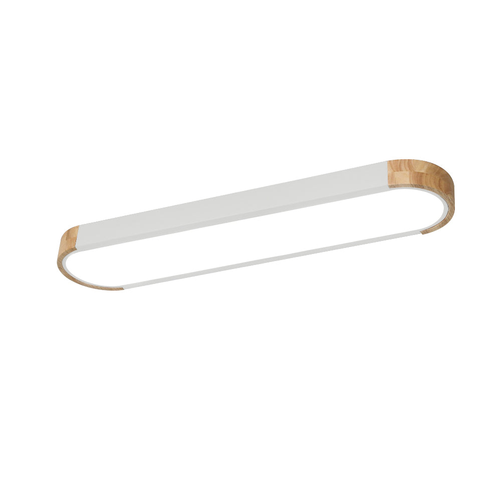 Slim Oval LED Ceiling Light with Wood Accents | Dimmable Flush Mount for Living Room Bedroom | Modern Low Profile Fixture | Hardwired | Thomler