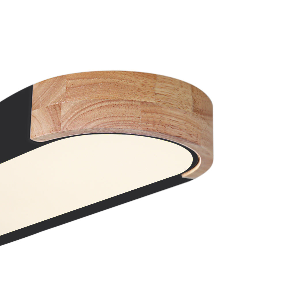 Slim Oval LED Ceiling Light with Wood Accents | Dimmable Flush Mount for Living Room Bedroom | Modern Low Profile Fixture | Hardwired | Thomler