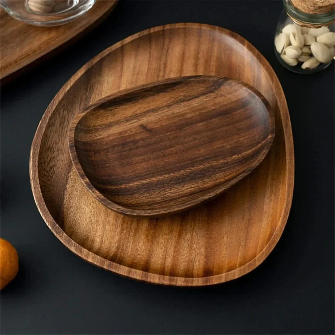 Handcrafted Acacia Tray Set – Warm Wood Platter for Breakfast, Appetizers & Charcuterie Boards | Durable Kitchen Serving Dish for Dining | Thomler
