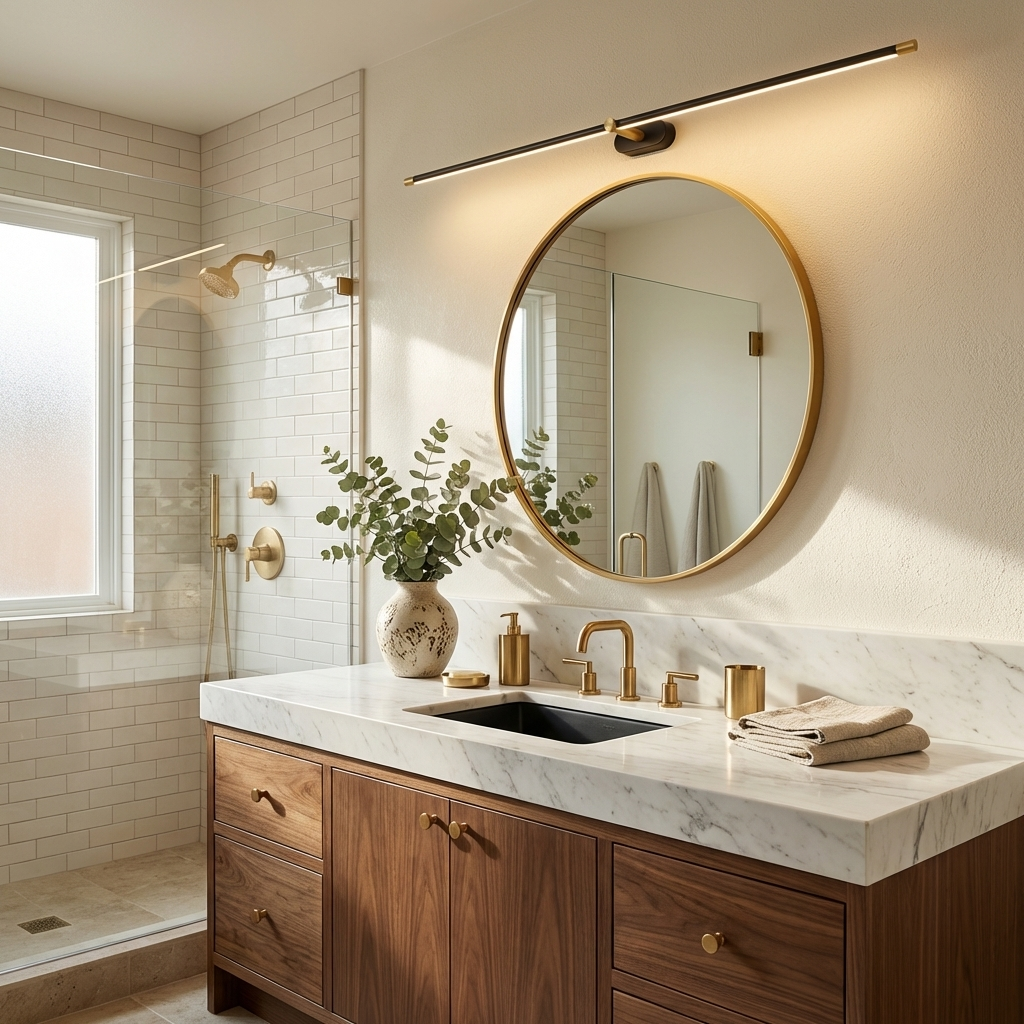 Contemporary Metal Vanity Light Integrated LED 27 in Black Bathroom Wall Lamp Warm Lighting | Thomler