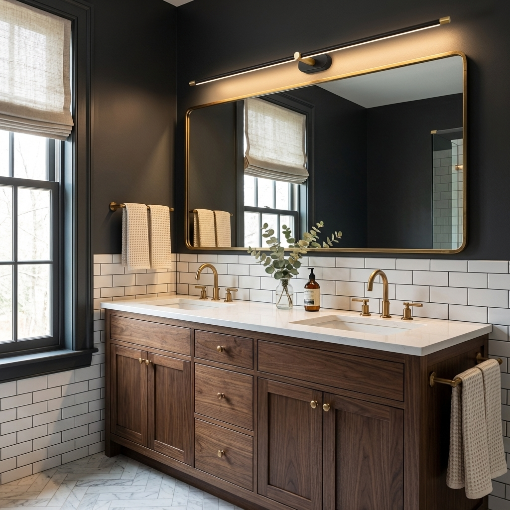 Contemporary Metal Vanity Light Integrated LED 27 in Black Bathroom Wall Lamp Warm Lighting | Thomler