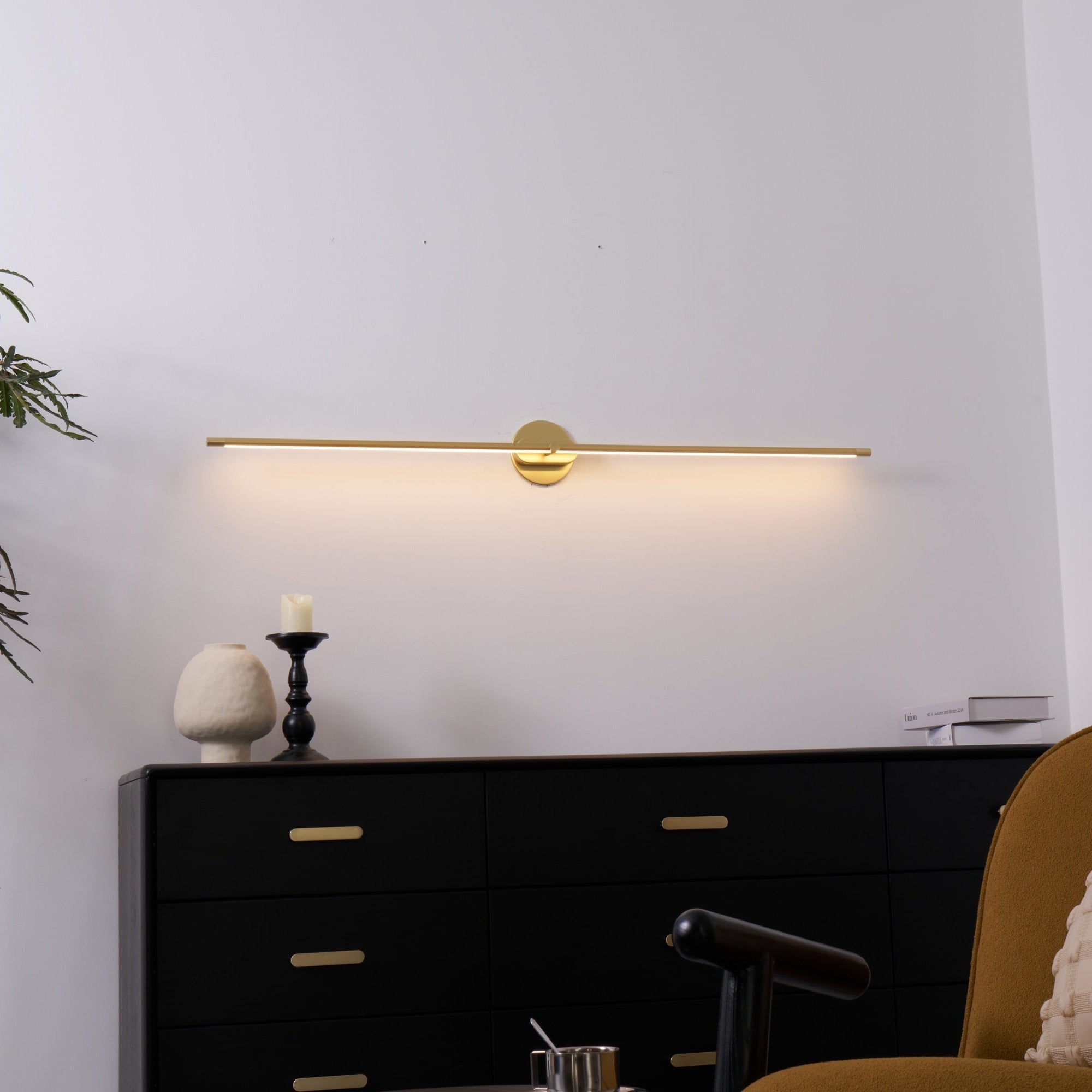 Contemporary Metal LED Vanity Light 27 in Black Bathroom Wall Lamp Warm Light | Thomler