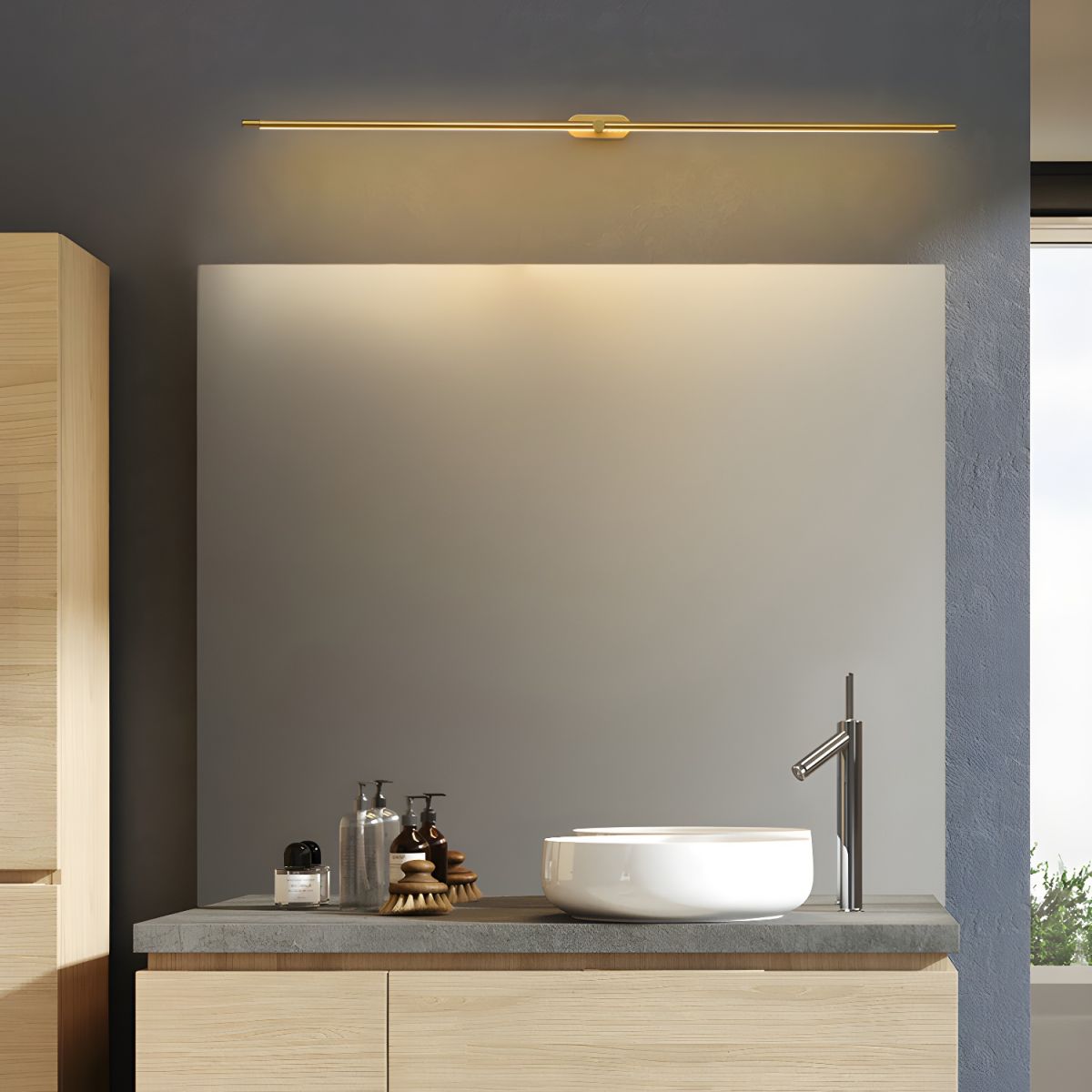 Rechargeable LED Wall Sconce Light with Touch Dimmer Switch for Bedroom Bathroom Mirror Vanity Hallway No Wiring Cordless Modern Linear | Thomler