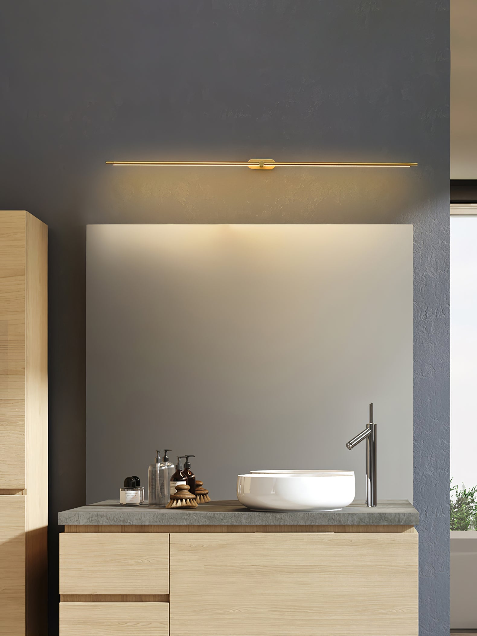 Contemporary Metal Vanity Light Integrated LED 27 in Black Bathroom Wall Lamp Warm Lighting | Thomler