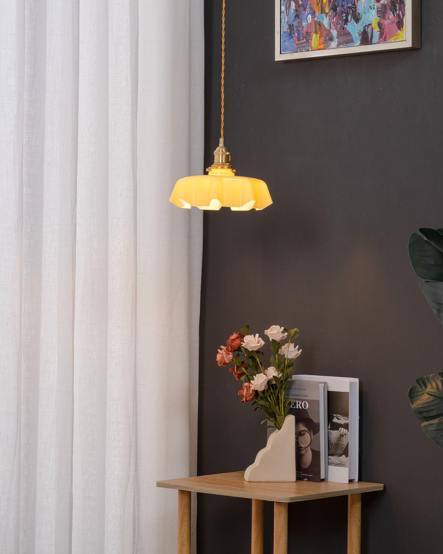Ceramic Pendant Light 9.8 in x 5.1 in Adjustable Ceiling Indoor White Beige Pink Blue Vintage Lampshade | Thomler