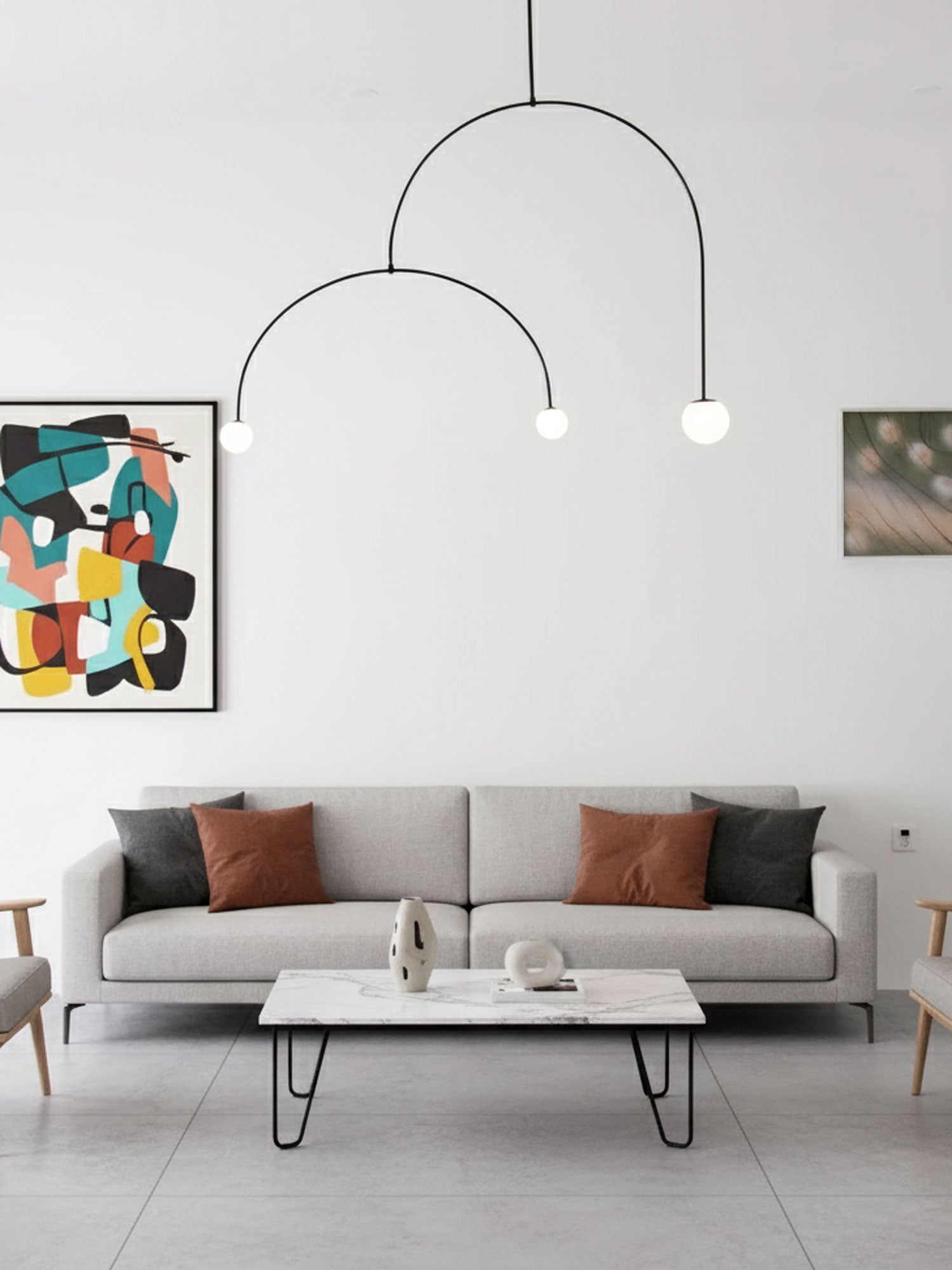 Mobile Chandelier 55.1 in L x 33.5 in H Patinated Brass Black Modern Living Room Ceiling Light Minimalist Glass Diffuser Fixture | Thomler