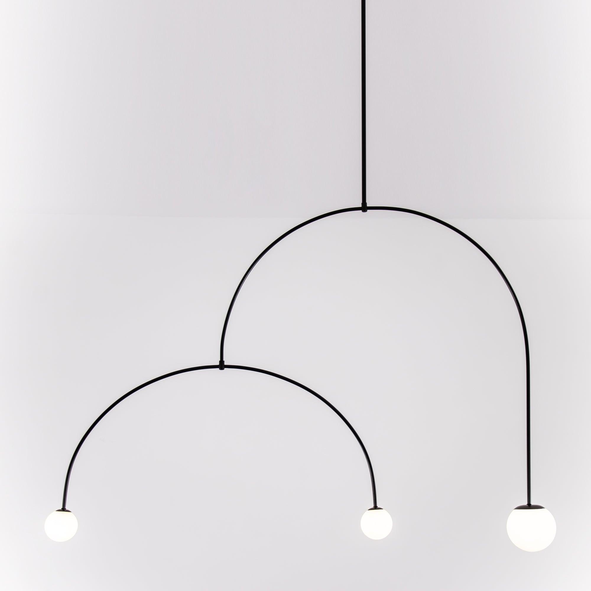 Mobile Chandelier 55.1 in L x 33.5 in H Patinated Brass Black Modern Living Room Ceiling Light Minimalist Glass Diffuser Fixture | Thomler